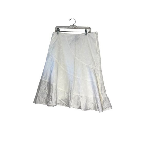 Liz Claiborne Petite 6 White Embroidered Cotton A-Line Skirt With Polyester Lini - Picture 5 of 7